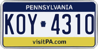 PA license plate KOY4310