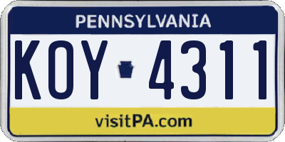 PA license plate KOY4311