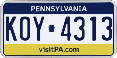 PA license plate KOY4313