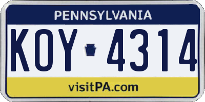 PA license plate KOY4314