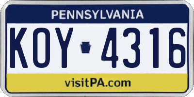 PA license plate KOY4316
