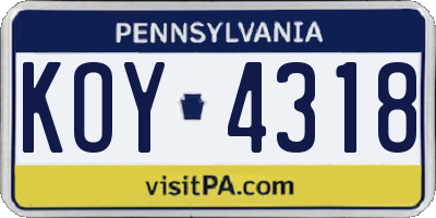 PA license plate KOY4318