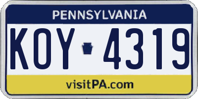 PA license plate KOY4319