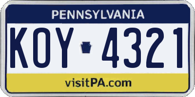 PA license plate KOY4321