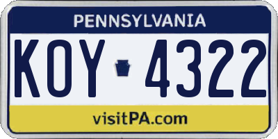PA license plate KOY4322