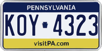 PA license plate KOY4323