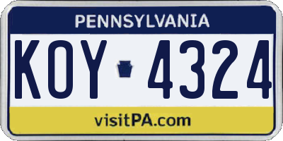 PA license plate KOY4324