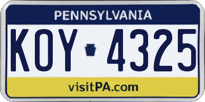 PA license plate KOY4325