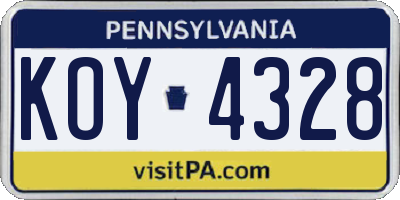 PA license plate KOY4328