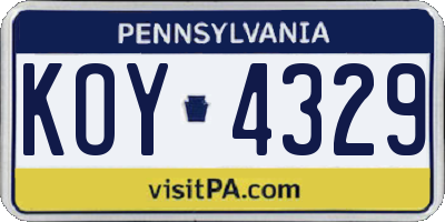 PA license plate KOY4329