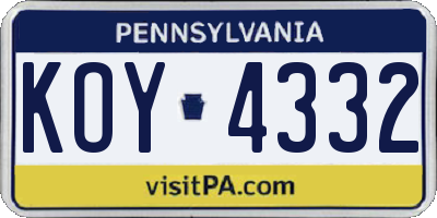 PA license plate KOY4332