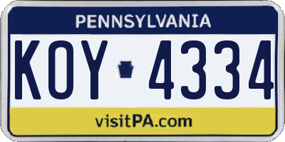 PA license plate KOY4334