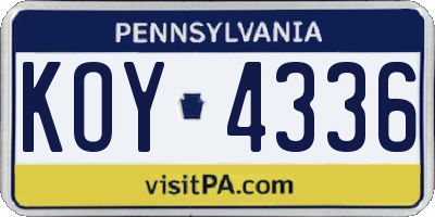 PA license plate KOY4336