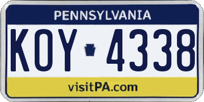 PA license plate KOY4338