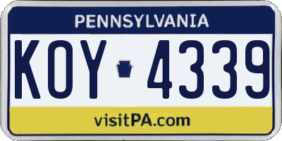 PA license plate KOY4339