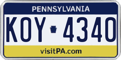 PA license plate KOY4340