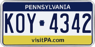 PA license plate KOY4342