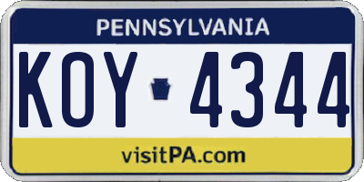 PA license plate KOY4344