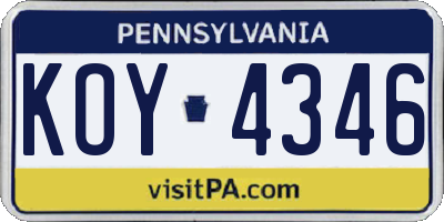 PA license plate KOY4346