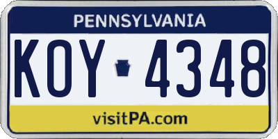PA license plate KOY4348