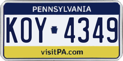 PA license plate KOY4349