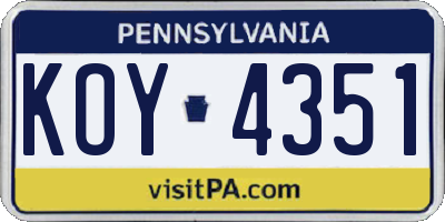 PA license plate KOY4351