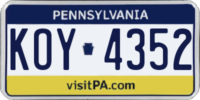 PA license plate KOY4352