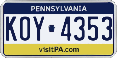 PA license plate KOY4353