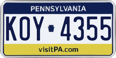 PA license plate KOY4355