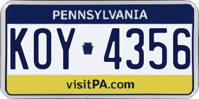 PA license plate KOY4356