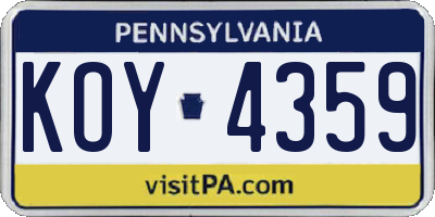 PA license plate KOY4359