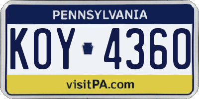 PA license plate KOY4360