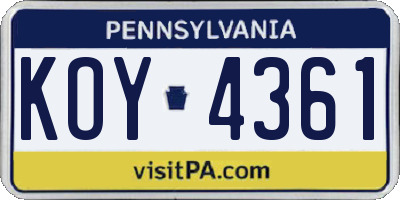 PA license plate KOY4361