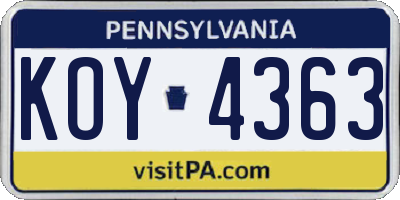 PA license plate KOY4363
