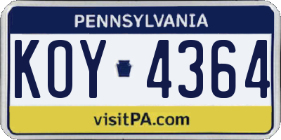 PA license plate KOY4364