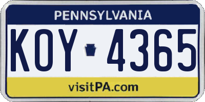 PA license plate KOY4365