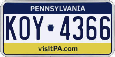 PA license plate KOY4366