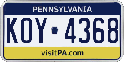 PA license plate KOY4368