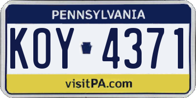 PA license plate KOY4371