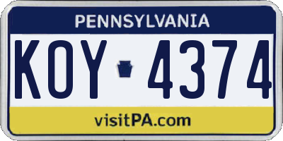 PA license plate KOY4374