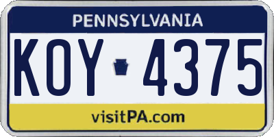 PA license plate KOY4375
