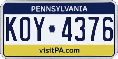 PA license plate KOY4376