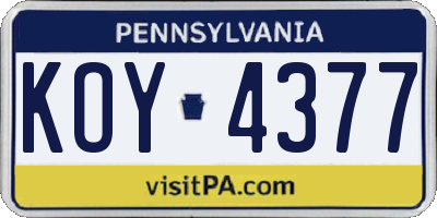PA license plate KOY4377