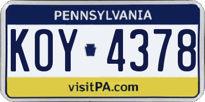 PA license plate KOY4378