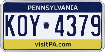 PA license plate KOY4379