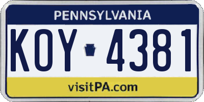 PA license plate KOY4381
