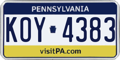 PA license plate KOY4383