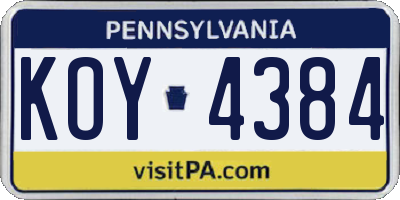 PA license plate KOY4384