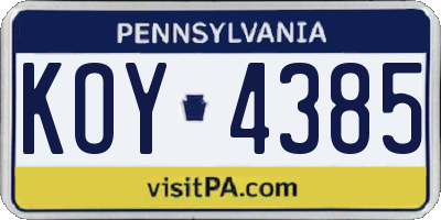 PA license plate KOY4385