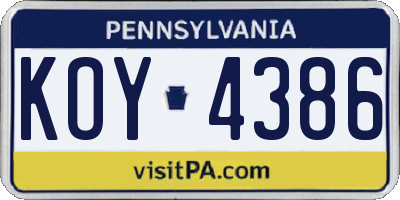 PA license plate KOY4386